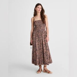 Madewell Smocked Bubble-Hem Midi Dress in Paisley Woman’s Size XS NWT 24 25 fit